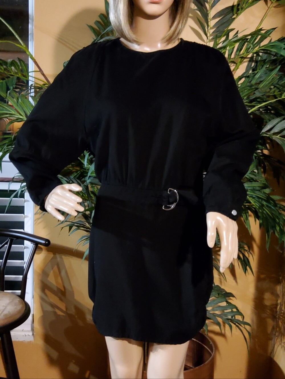 Zara Black Long-Sleeve Belted Mini Dress